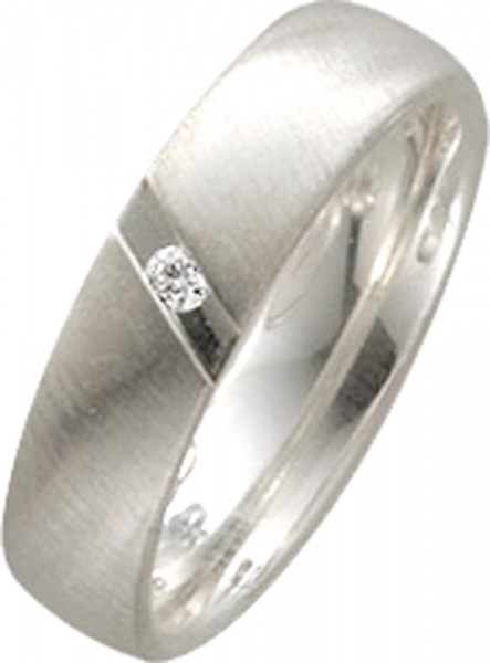 Ring in Silber Sterlingsilber 925/- mit 1 Brillant 0,03ct W/SI, in der Ringgröße 54mm, Ringbreite 5mm und Ringstärke 1,8mm, Oberfläche mattiert