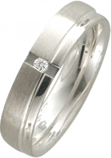 Ring in Silber Sterlingsilber 925/- mit 1Brillant 0,02ct W/SI, Ringgröße 54mm, Ringbreite 4,5mm, Ringstärke 1,7mm, mit teilweise mattierter und polierter Oberfläche