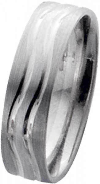 Ring in Silber Sterlingsilber 925/-, Ringgröße 58,5mm(19), Ringbreite  6mm und Ringstärke 1,7mm.Oberfläche mattiert, mit 2 Fugen hochglanz poliert.