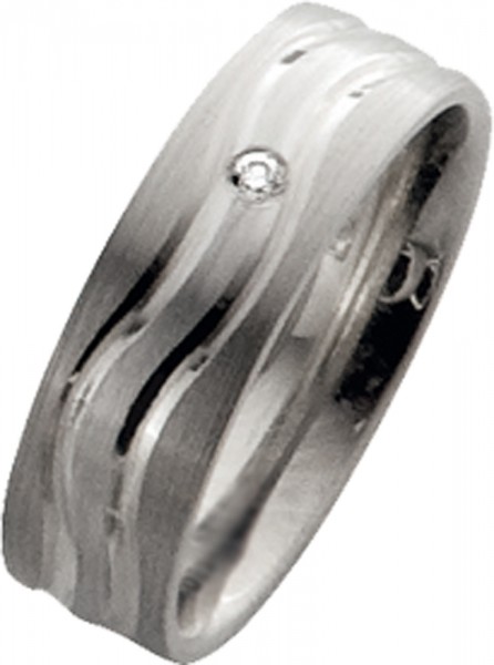 Ring in Silber Sterlingsilber 925/- mit 1 Zirkonia 0,02ct W/SI, Ringgröße 52,5mm(17), Ringbreite  6mm und Ringstärke 1,7mm.Oberfläche mattiert, mit 2 Fugen hochglanz poliert.