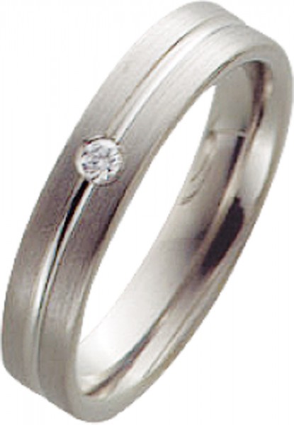 Ring in Silber Sterlingsilber 925/-, mit Zirkonia 0,03ct W/SI, Ringgröße 53mm(17), Ringbreite 4mm und Ringstärke 1,6mm, Oberfläche mattiert, mit Fuge hochglanz poliert.