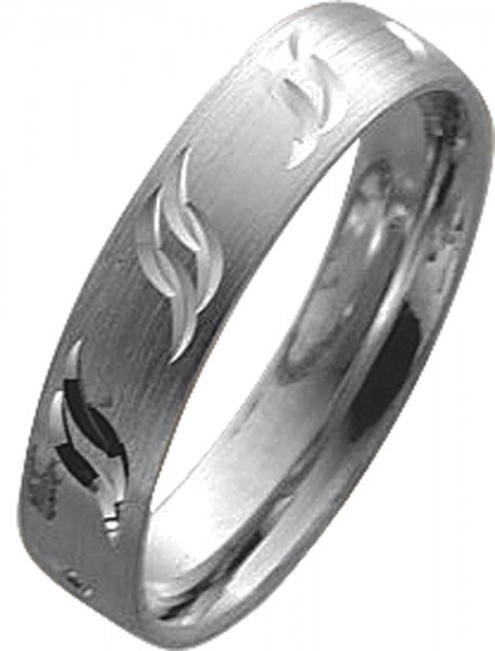 Ring in Silber Sterlingsilber 925/-, Ringgröße 54 mm (18), Ringbreite 5mm, Ringstärke 1,3mm, Oberfläche mattiert mit Gravur hochglanz poliert.
