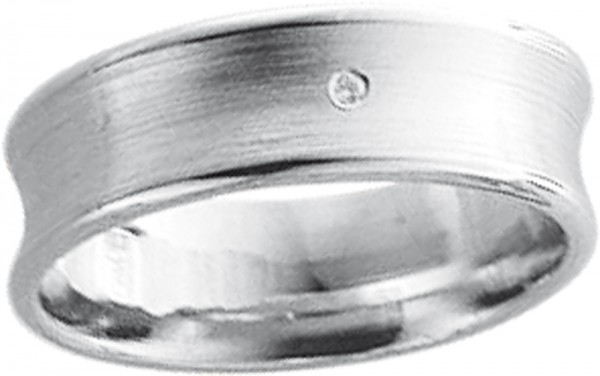 Ring in Silber Sterlingsilber 925/-, ,mit 1 Zirkonia 0,01ct W/SI in Ringgröße 54mm(18), Ringbreite 6mm und Ringstärke 1,4mm. Oberfläche mattiert, konkav geformt, Außenkanten hochglanz poliert.