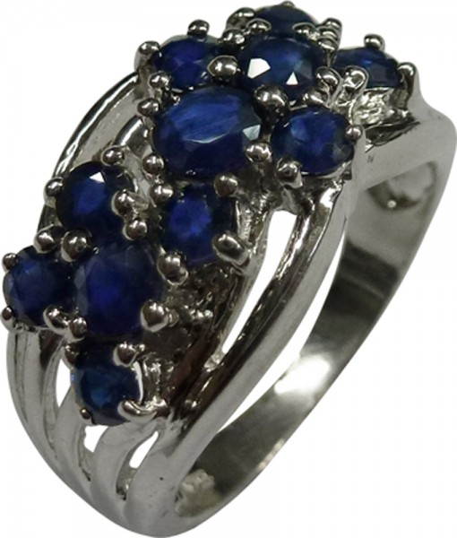 UNIKAT Edler Ring in poliertem Silber Sterlingsilber 925/-  11 dunkelblaue Safire in unterschiedlichen Größen Ring 17 mm