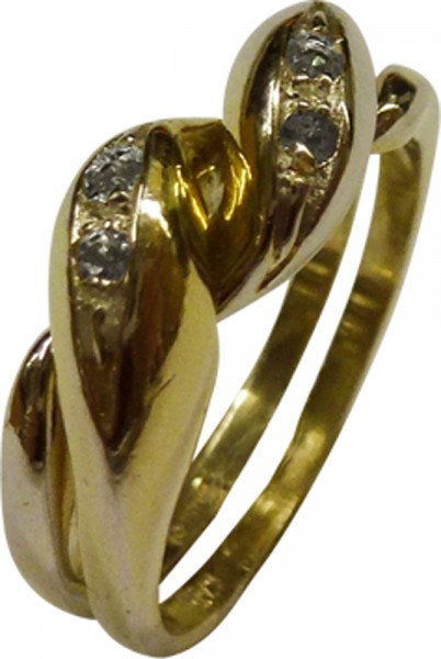 UNIKAT Ring in echtem poliertem Silber Sterlingsilber 925/- vergoldet, 4 Diamanten 8/8 W/P, Groesse 16,5 mm