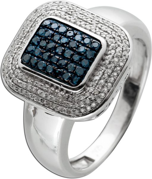 Designer Diamantring 200 funkelnde Diamanten Total 1,00ct. weiße/ blaue Diamanten 8/8 J2 Silber 925 Größe 19,2mm