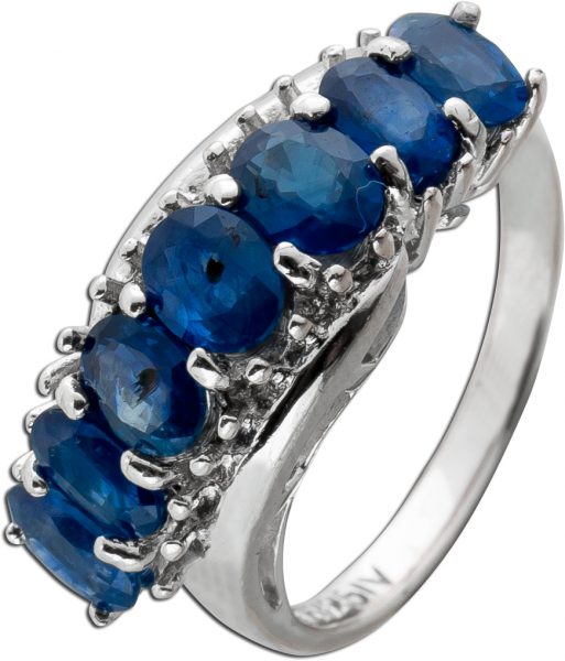 Designer Ring Silber 925 7 blau leuchtende Saphir Edelsteine Edelsteinring