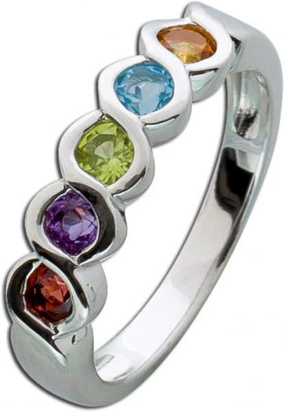 Memoire Ring Edelsteinring bunt Silber 925 gelber Citrin Blautopas grüner Peridot lila  Amethyst roter Granat