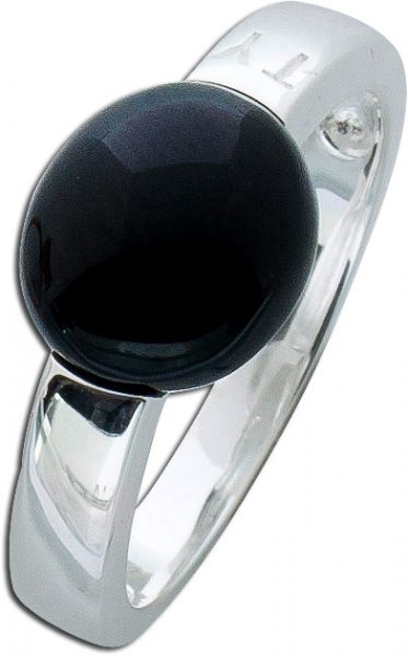 Onyxring schwarzer Edelsteinschmuck Sterling Silber 925 Cabochon Toyo Yamamoto TY