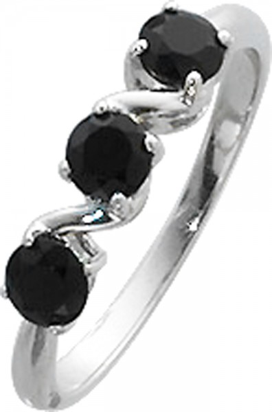 Trendiger Ring in Silber Sterlingsilber 925/-, poliert, besetzt mit 3 schwarzen Agaten, Breite 4mm, Stärke 2mm. Dieser Ring hat eine gleichbleibende Ringschiene Breite 1,5mm, Stärke 1mm, lieferbar in den Größen 16-20mm. Premiumqualität zum Dauerniedrigstp