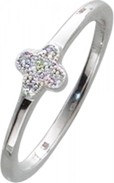 Ring in Silber Sterlingsilber 925/-, poliert, mit 8 funkelnden Zirkonia besetzt in Blumenform im Diamant-Look, Der Ring hat eine gleichbleibende Ringschiene Breite 1,5mm, Stärke 1,3mm, Ringkopf 5mm. Ein sehr schöner Ring in absoluter Premiumqualität zum u