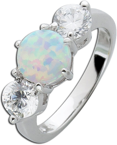 Opal Ring weisser blauer Silber 925 Zirkonia OpalSchmuck