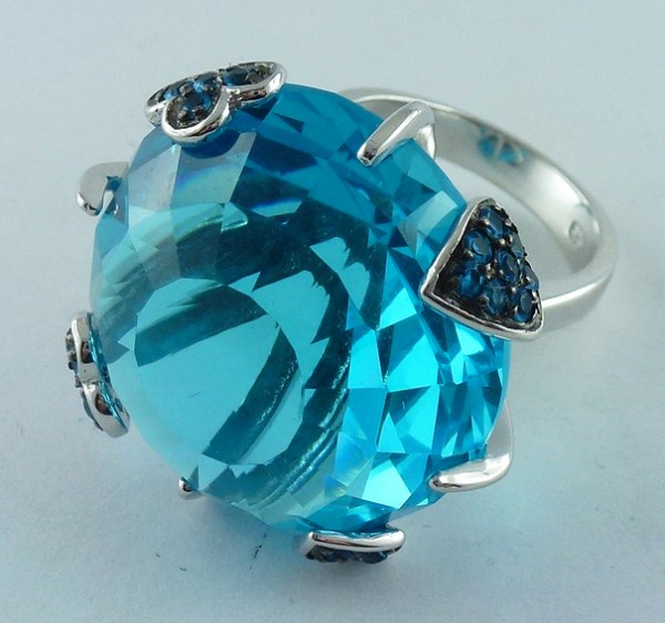 Blauer Zirkonia Ring Silber925 synth. Blautopas Aquamarin