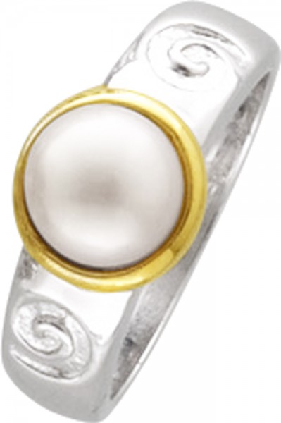 Ring in Silber Sterlingsilber 925/- teils vergoldet mit einer Süsswasserzuchtperle