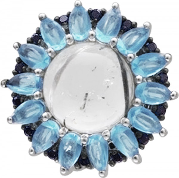 Ring in Silber Sterlingsilber 925/- weißer Rutilquarz blaue, schwarze Zirkonia, Größen 16-20mm