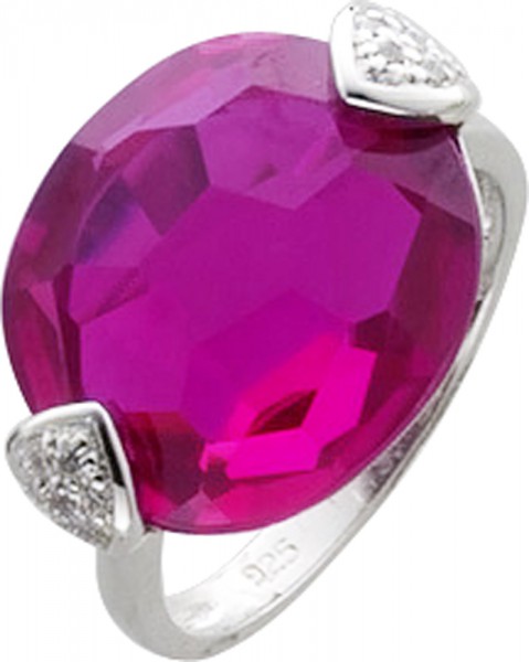 Ring in poliertem Silber Sterlingsilber 925/ – ovaler, rubinfarbener Zirkonia und 20 weisse Zirkonia Ringrößen 16 mm – 20 mm