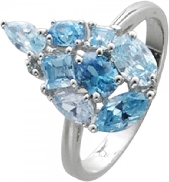 Ring Damenring in Silber Sterlingsilber 925/- mit 9 blauen Zirkonia