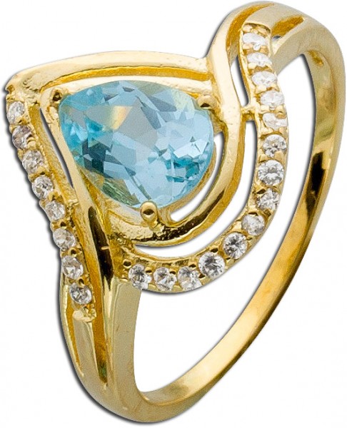 Ring Silber Sterling 925 gelbvergoldet Blautopas Zirkonia
