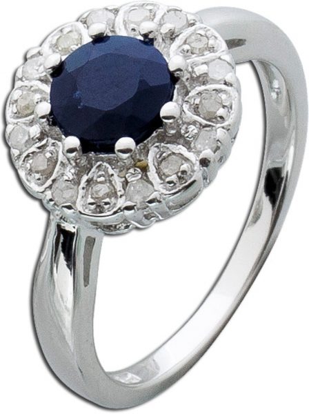 Safir Ring blau Silber 925  Diamanten Saphir Lady Di Style