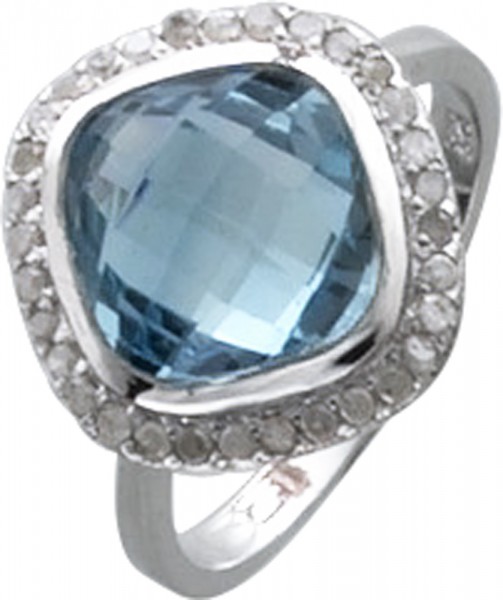 Ring Silber Sterlingsilber 925/-mit echtem Blautopas facettiert und Diamanten