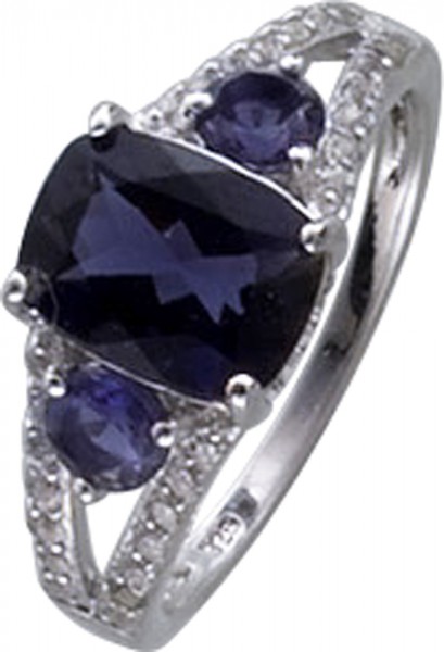 Mit blauem Iolit und weißen Topasen, gearbeiteter Ring aus Silber Sterlingsilber 925/-