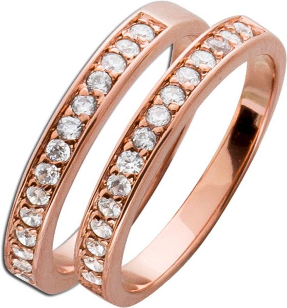 Memory Ring Set Zirkonia Damen Ringset Sterling Silber 925  Set 2-teilig rosé vergoldet weisse Zirkonia Memoire Ring