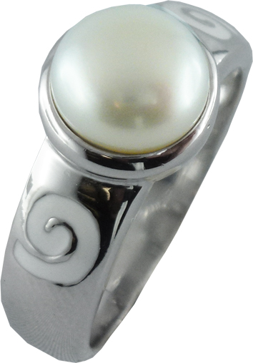 Ring in Silber Sterlingsilber 925/- mit einer süsswasserzuchtperle und weisser emaillie