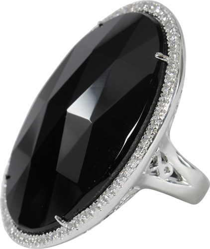 Edelsteinring schwarz Silber 925 Ring Onyx Zirkonia