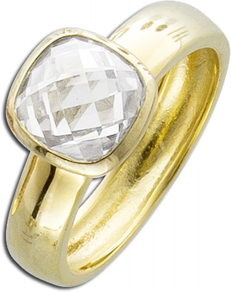Ring Sterling Silber 925, gelb vergoldet mit facettiertem Zirkonia