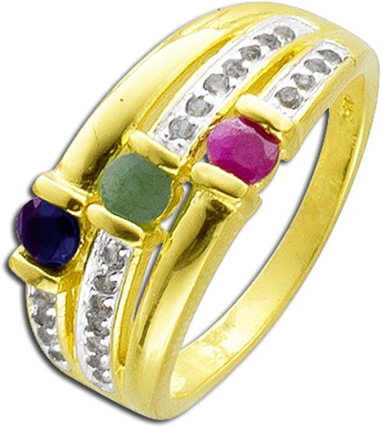 Ring Silber Sterlingsilber 925 gelb vergoldet Rubin, Smaragd, Safir und weißen Topasen