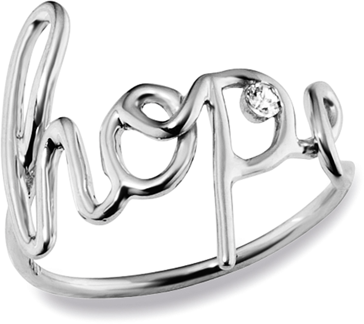 CAI love Give me some...Ring Sterling Silber 925 rhodiniert mit klarem  Zirkonia Hope Schriftzug - Silberringe
