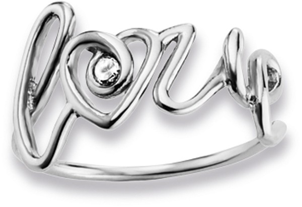 CAI love Give me some…Ring Sterling Silber 925 rhodiert mit Zirkonia und Schriftzug – Love