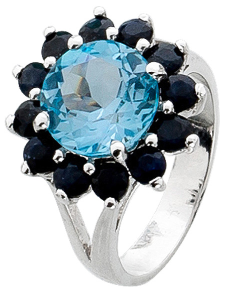 Damenring Blautopas Ring Silber 925 nachtblaue Saphire