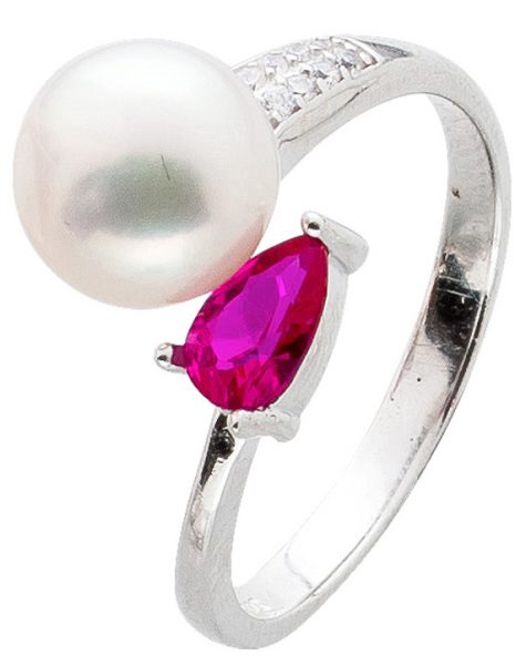 Ring Silber 925 offen Perle weiß pink Zirkonia