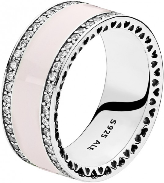 PANDORA Ring 191024EN40 Rosafarbenes Herzens-Band Silber 925 klarer cubic Zirkonia rosa Emaille