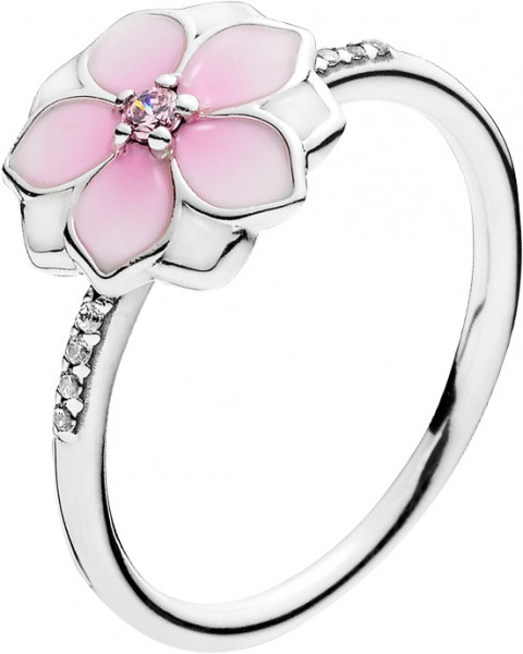 PANDORA Ring 191026PCZ Magnolie Silber 925 rosa cubic Zirkonia weiße rosafarbene Emaille