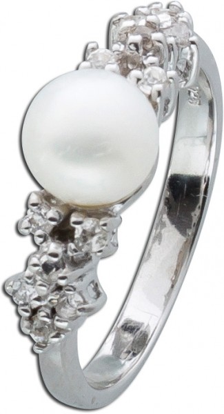 Ring Perle Silber 925 weiß Glasperle Zirkonia