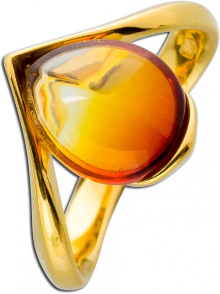 Bernsteinring Edelsteinring cognacfarben Silberring gelb vergoldet Silber 925 leichter Farbverlauf