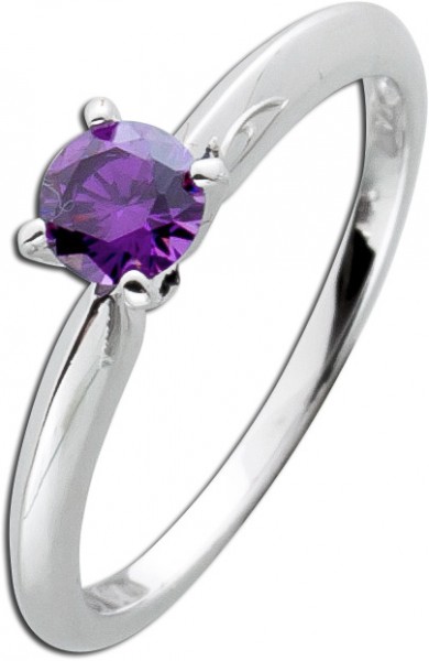 Lila Solitär Ring Sterling Silber 925 violetter Amethyst Zirkonia