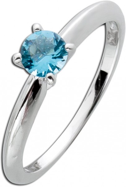 Solitär Ring hellblau Blautopas Zirkonia Silber 925 synthetisch