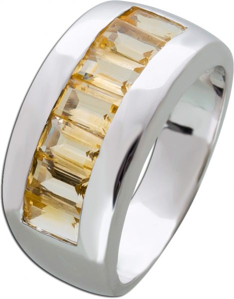 Edelstein gelb Ring Silber 925 Citrin Baguette Schliff Silberring