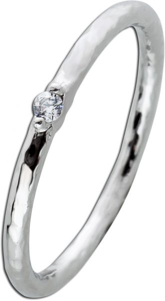 Solitär Ring Silber 925 weisser Zirkonia unebene Struktur Damen 16-20mm