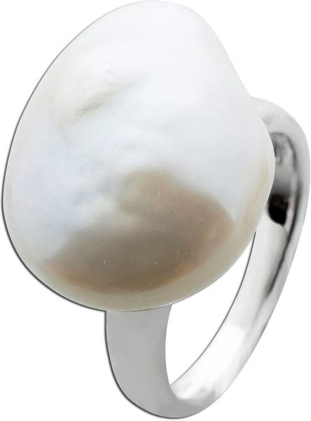 Perlen Ring Silber 925 natürlich geformte weiße Süsswasserperle 17-20mm