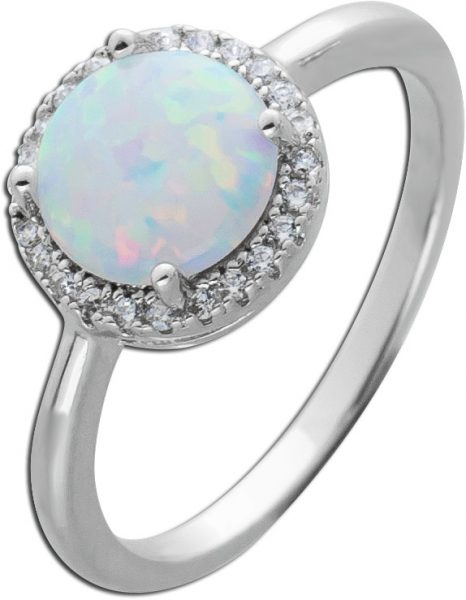 Synthetischer Opal Ring weiß blau schimmernd Silber 925 Zirkonia