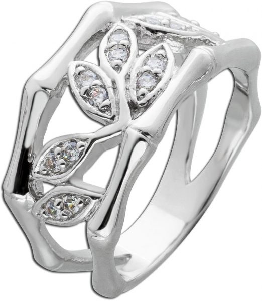 Weißer Zirkonia Ring Blatt Muster Silber 925 Damenring