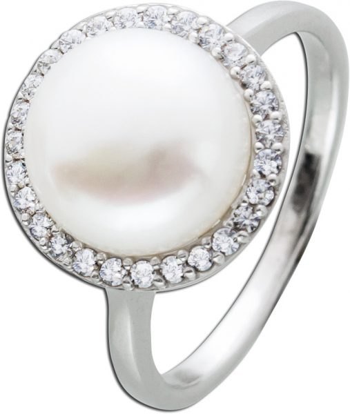 Perlenring weißer Süsswasserperle Ring Silber 925 Zirkoniaschmuck