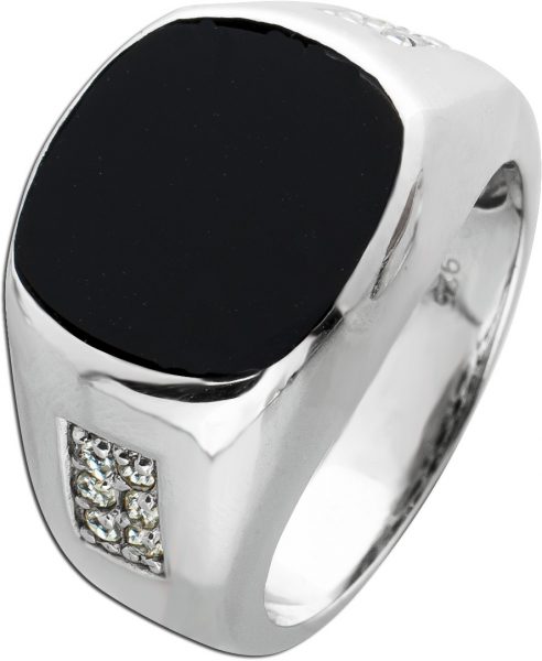 Unisex Ring Silber 925 schwarze Onyxplatte weiße Zirkonia