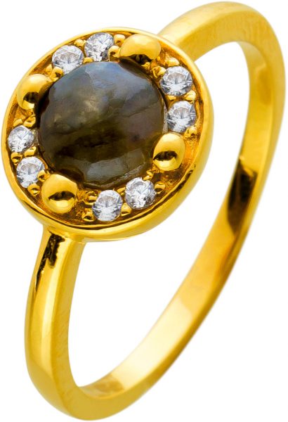 Labradorit Ring Silber 925 Vergoldet Edelstein Cabochon Klare Zirkonia