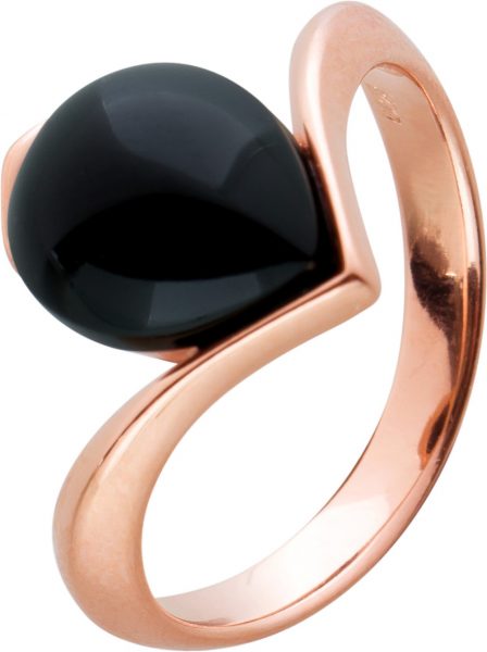 Onyx Edelstein Ring Silber 925 rose vergoldet schwarz Tropfen Cabochon 24x10mm
