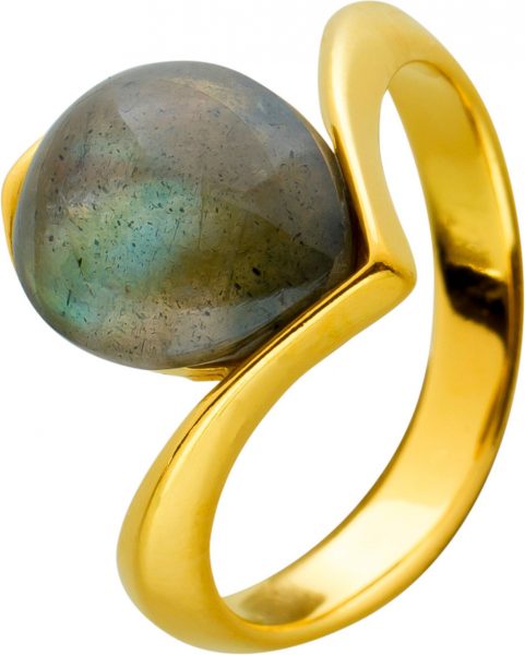 Labradorit Edelstein Ring Silber 925 gelb vergoldet grau grün Tropfen Cabochon